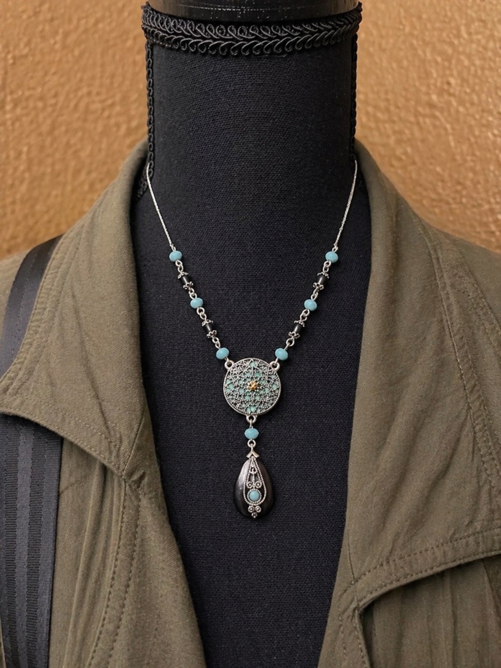 Avon NR Nancy & Rise Necklace Boho Turquoise Filigree Pendant